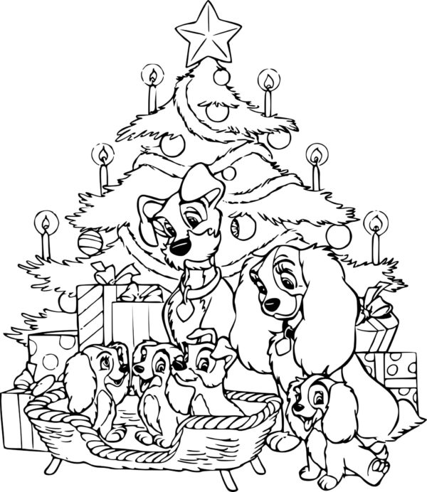 Boże Narodzenie w rodzinie psów kolorowanka do druku